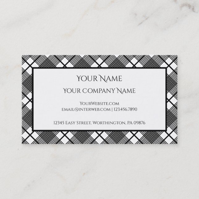 Black and White Plaid Pattern Editable Business Card (Front)