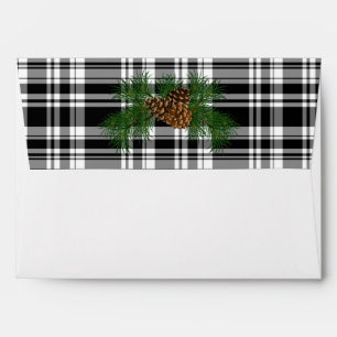 Black and white plaid  pine cone - happy holidays envelope