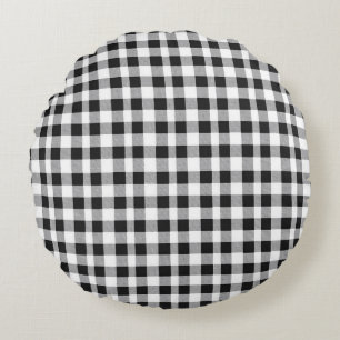 Black and White Plaid Round Cushion