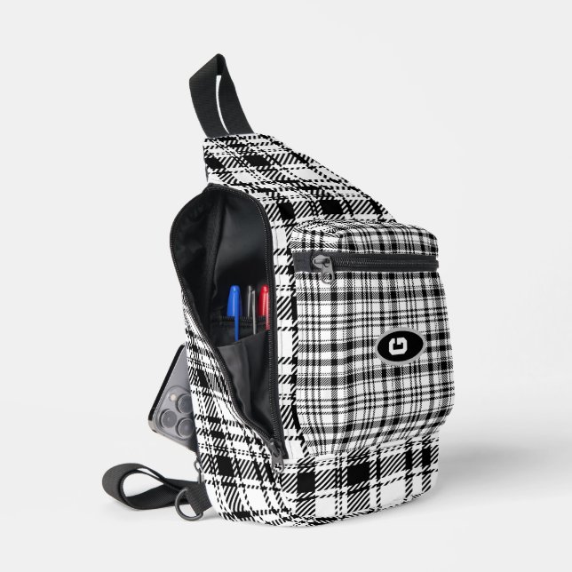  Black and White Plaid  Sling Bag (Open)