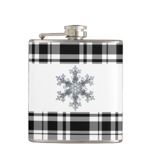 Black and white plaid - snow flake hip flask