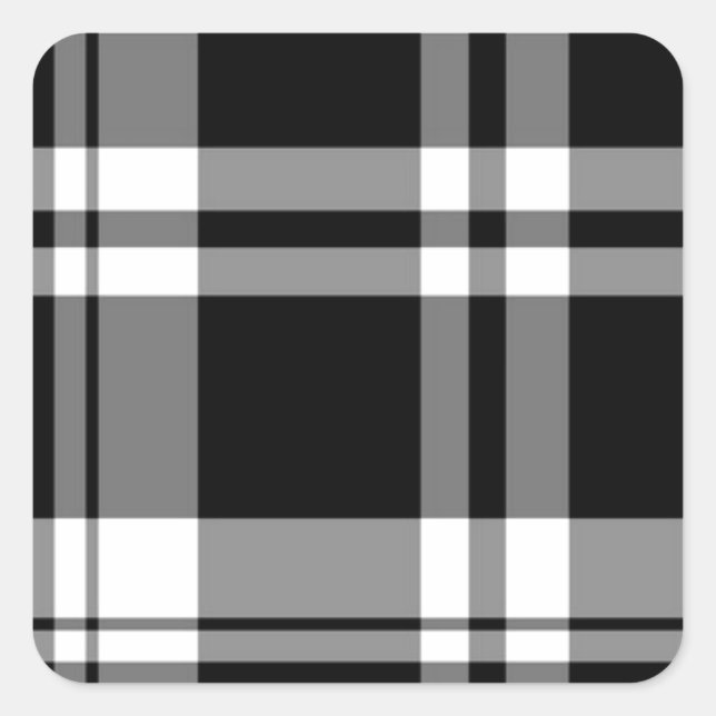 Black and White Plaid Square Sticker (Front)