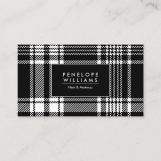 Black and White Plaid Tartan Business Card