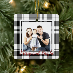 Black and White Plaid Tartan Photo Ornament
