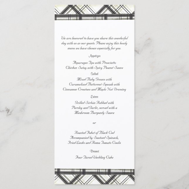 Black and White Plaid Wedding Menu (Front)