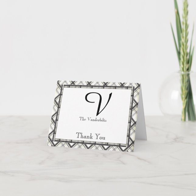 Black and White Plaid Wedding Thank You Card (Front)