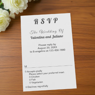 Black and White Plain Text Portrait Wedding RSVP Card