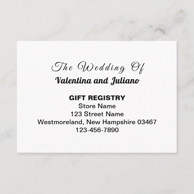 Black and White Plain Text Wedding Gift Registry Enclosure Card (Front)