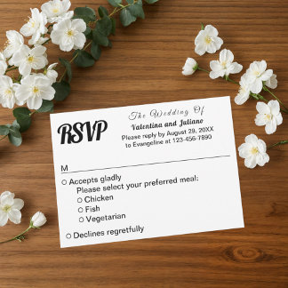 Black and White Plain Text Wedding RSVP Card
