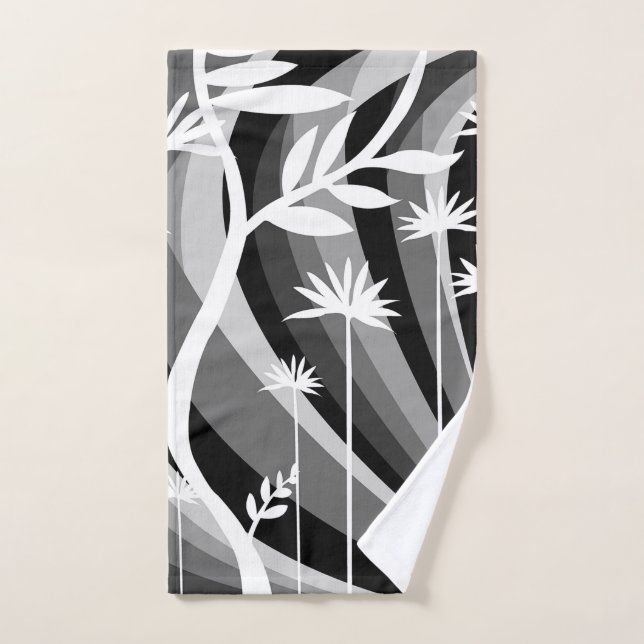 Black and White Plant Design Bath Towel Set (Hand Towel)