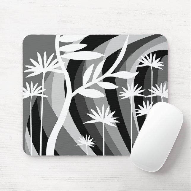 Black and White Plant Design Mouse Pad (With Mouse)