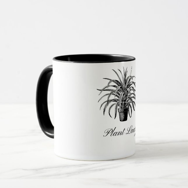 Black and White Plant Lady Mug (Front Left)