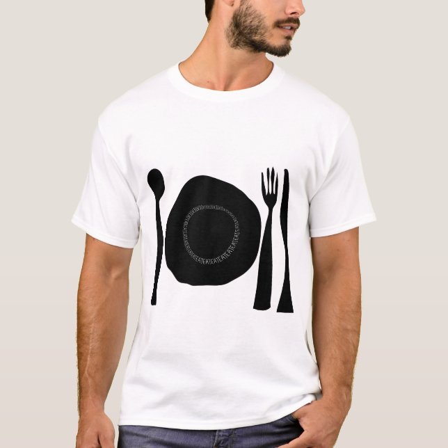 Black and White Plate and Utensils T-Shirt (Front)