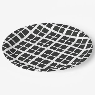 Black And White Playful Fall Plaid Halloween Paper Plate