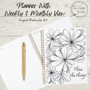 Black and White Playful Flowers & Leaves Design Planner