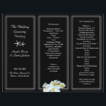 Black and White Plumeria Wedding Program Template<br><div class="desc">Black and white, tri-fold wedding program template with starfish. Tropical themed and elegant folded program for the wedding ceremony will be folded into thirds by the customer. It will open like an accordion. Use all three areas of template text to fill in with your information. *** DOUBLE CHECK SPELLING, ET....</div>