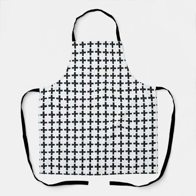 Black and White "Plus" Math Symbol Lino Cut Apron (Front)