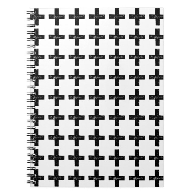 Black and White "Plus" Math Symbol Lino Cut Notebook (Front)