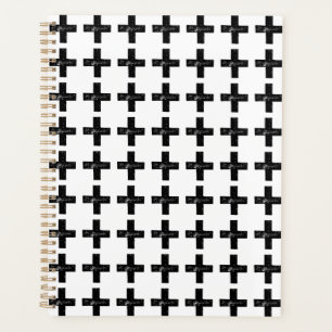 Black and White "Plus" Math Symbol Lino Cut Planner