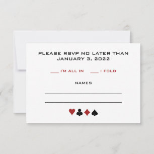 Black And White Poker Chip Casino Theme Wedding RSVP Card