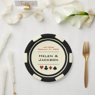 Black and White Poker Chip Las Vegas Themed Paper Plate