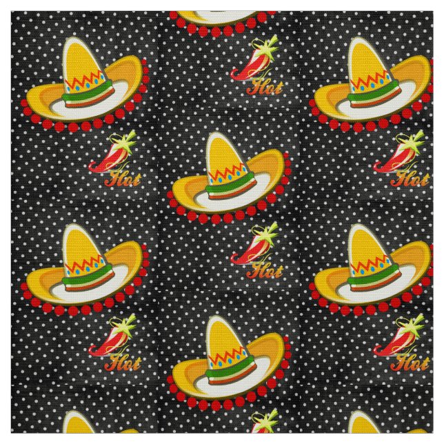 Black and White Polk a dot, Hot Peppers Fabric (Swatch)
