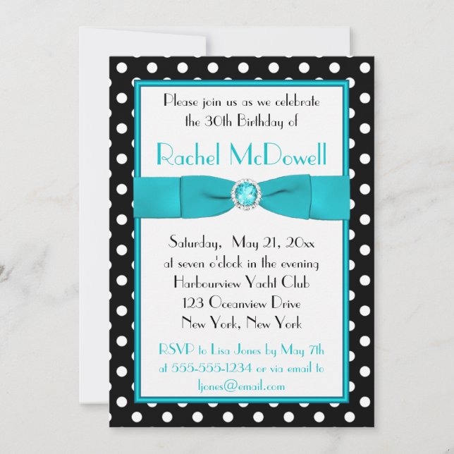 Black and White Polka Dot 30th Birthday Invitation (Front)