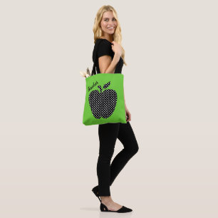 Black and White Polka Dot Apple Green Teachers Tote Bag