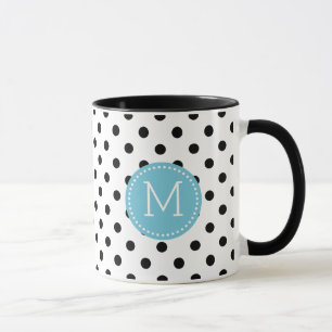 Black And White Polka Dot Blue Accents Mug