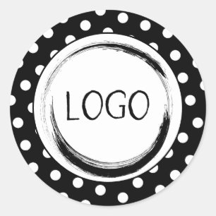 Black and White Polka Dot Business Logo Classic Round Sticker