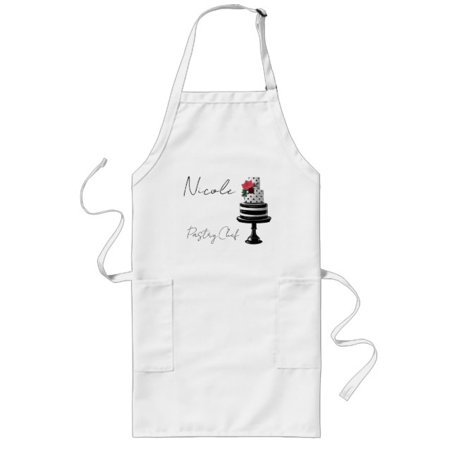 Black and white polka dot cake Pastry Chef Long Apron (Front)