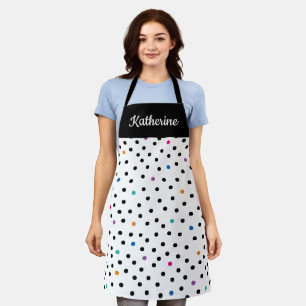 Black and White Polka Dot Custom Name Apron