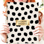 Black and White Polka Dot Custom Name Planner<br><div class="desc">Stay organised in style with this eye-catching polka dot planner! Featuring a bold black and white design, this planner is perfect for adding a touch of personality to your everyday routine. The brushed metal gold nameplate adds a touch of sophistication and allows for personalisation. With ample space for notes, appointments,...</div>