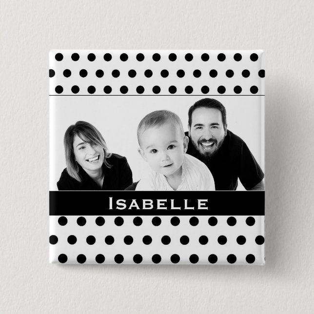 Black and White Polka Dot Custom Photo 15 Cm Square Badge (Front)