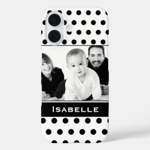 Black and White Polka Dot Custom Photo iPhone 16 Case