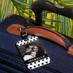 Black and White Polka Dot Custom Photo Luggage Tag