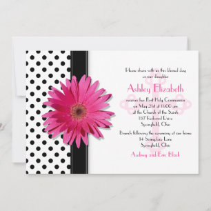 Black and White Polka Dot Daisy Confirmation Invitation