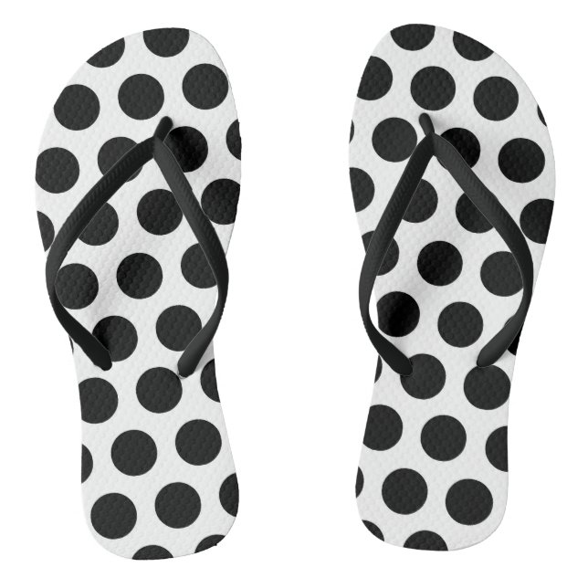 Black and White Polka Dot Flip Flops (Footbed)