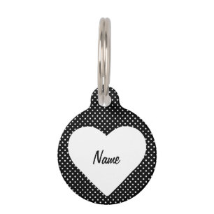 Black and White Polka Dot Heart Frame Pet Tag