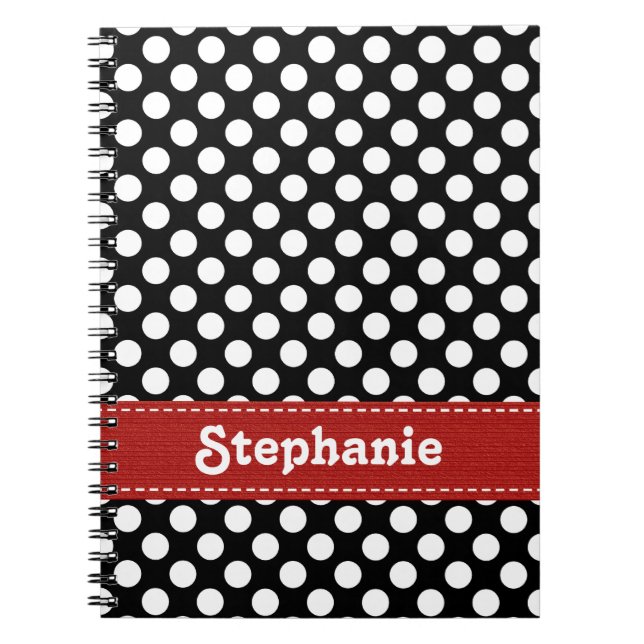 Black and White Polka Dot Journal Spiral Notebook (Front)