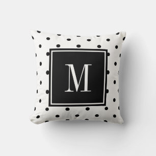 Black and white polka dot minimal MONOGRAM Cushion