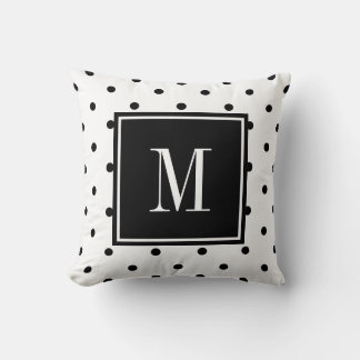 Black and white polka dot minimal MONOGRAM Cushion