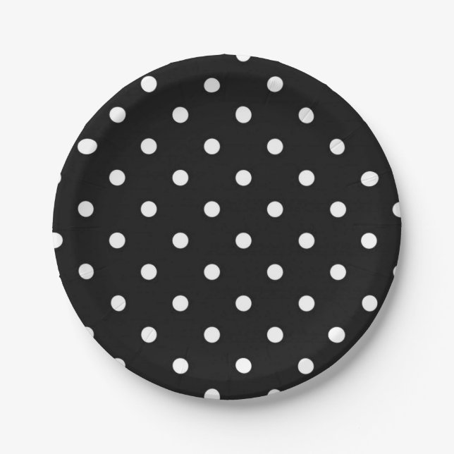 Black and white polka dot modern glamour paper plate (Front)