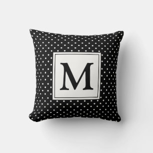 Black and White Polka Dot Modern Monogram Cushion