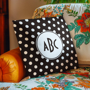 Black and White Polka Dot Monogram Cushion