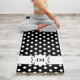 Black and White Polka Dot Monogram Yoga Mat