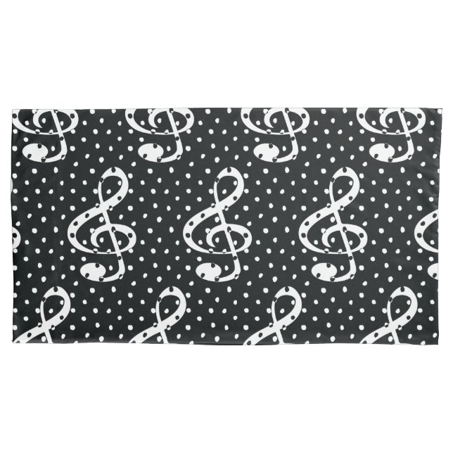Black and white polka dot music note design pillowcase (Front)