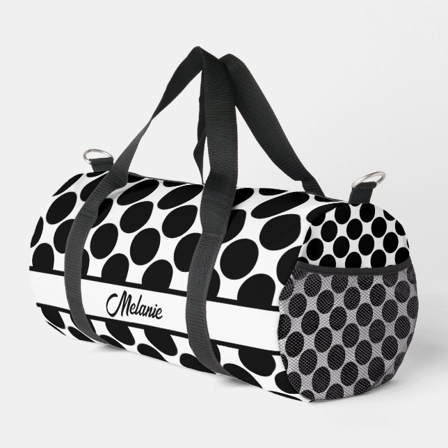 Black and white polka dot name pattern big dots duffle bag (Right Corner)