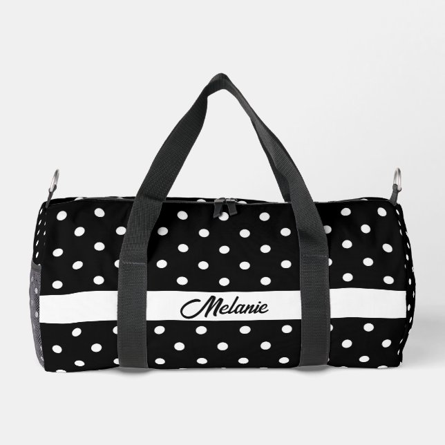 Black and white polka dot name pattern pretty duffle bag (Back)