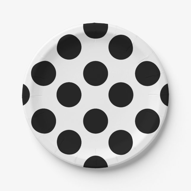 Black and White Polka Dot Paper Plates (Front)